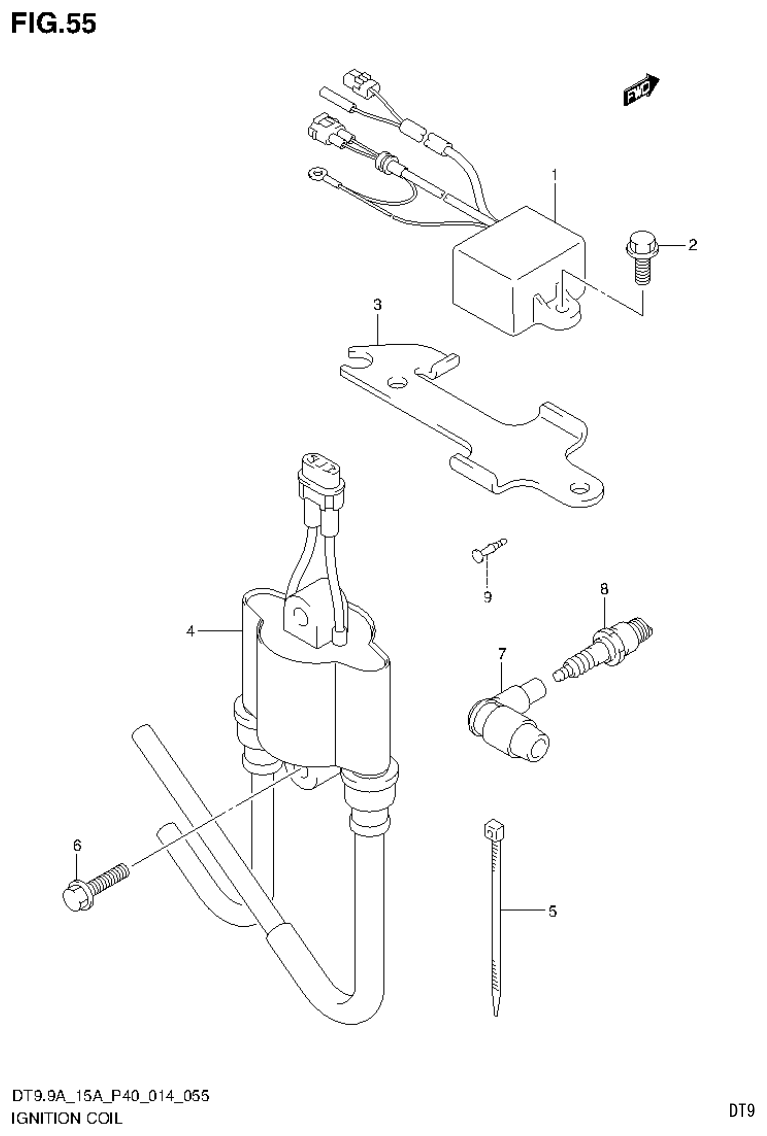 Suzuki DT9.9A, DT9.9AK, DT15A, DT15AK, DT9.9, DT9.9K, DT15, DT15K, DT9 IGNITION COIL (DT9.9A P40) parts diagram