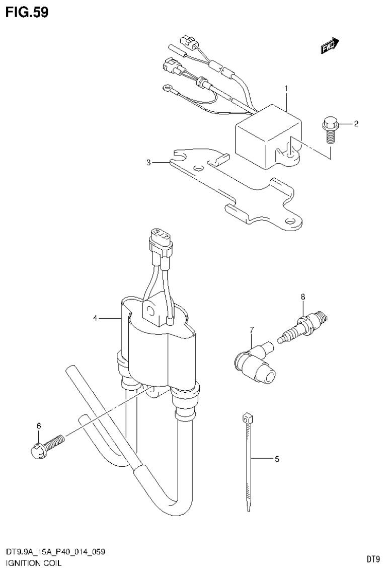 Suzuki DT9.9A, DT9.9AK, DT15A, DT15AK, DT9.9, DT9.9K, DT15, DT15K, DT9 IGNITION COIL (DT15AK P36) parts diagram