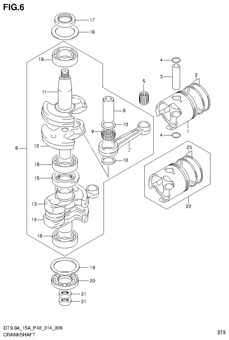 Suzuki DT9.9A, DT9.9AK, DT15A, DT15AK, DT9.9, DT9.9K, DT15, DT15K, DT9 CRANKSHAFT parts diagram