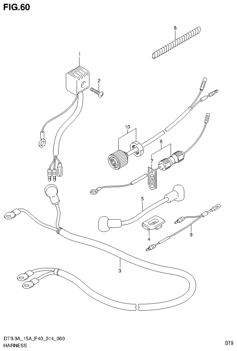 Suzuki DT9.9A, DT9.9AK, DT15A, DT15AK, DT9.9, DT9.9K, DT15, DT15K, DT9 HARNESS (DT15A P40) parts diagram