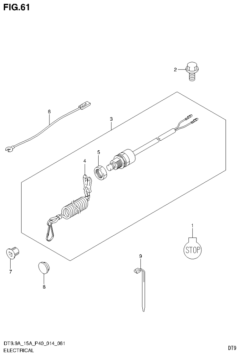 Suzuki DT9.9A, DT9.9AK, DT15A, DT15AK, DT9.9, DT9.9K, DT15, DT15K, DT9 ELECTRICAL (DT9.9A P40) parts diagram