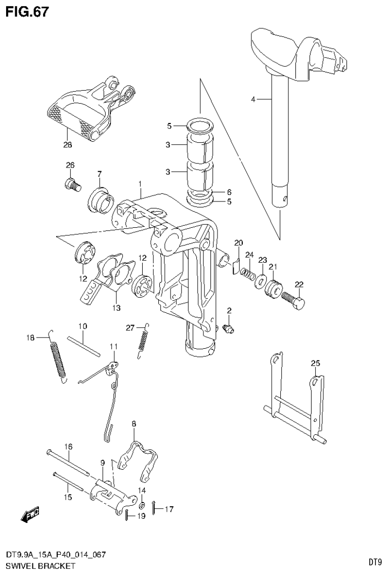 Suzuki DT9.9A, DT9.9AK, DT15A, DT15AK, DT9.9, DT9.9K, DT15, DT15K, DT9 SWIVEL BRACKET parts diagram