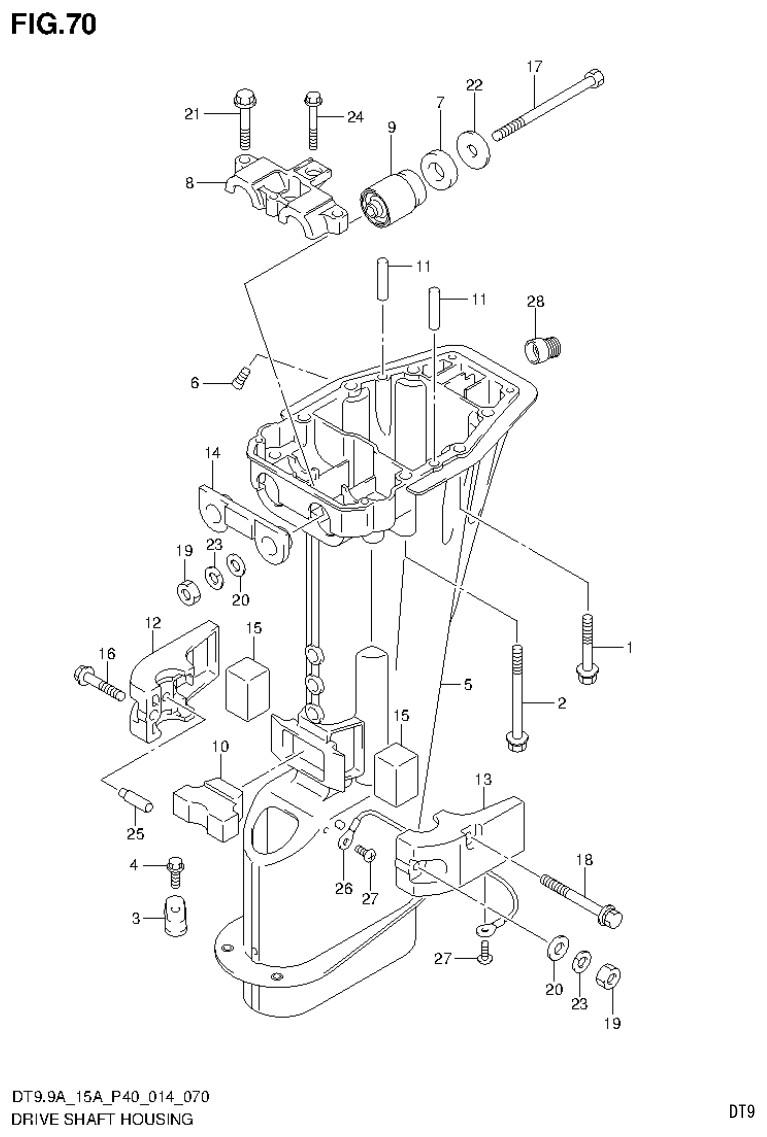 Suzuki DT9.9A, DT9.9AK, DT15A, DT15AK, DT9.9, DT9.9K, DT15, DT15K, DT9 DRIVE SHAFT HOUSING (DT9.9AK P36) parts diagram