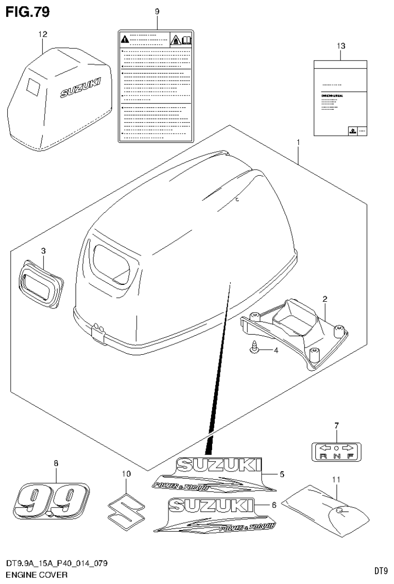 Suzuki DT9.9A, DT9.9AK, DT15A, DT15AK, DT9.9, DT9.9K, DT15, DT15K, DT9 ENGINE COVER (DT9.9A P40) parts diagram