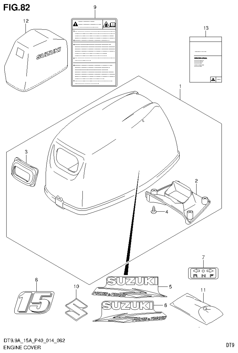 Suzuki DT9.9A, DT9.9AK, DT15A, DT15AK, DT9.9, DT9.9K, DT15, DT15K, DT9 ENGINE COVER (DT15A P40) parts diagram