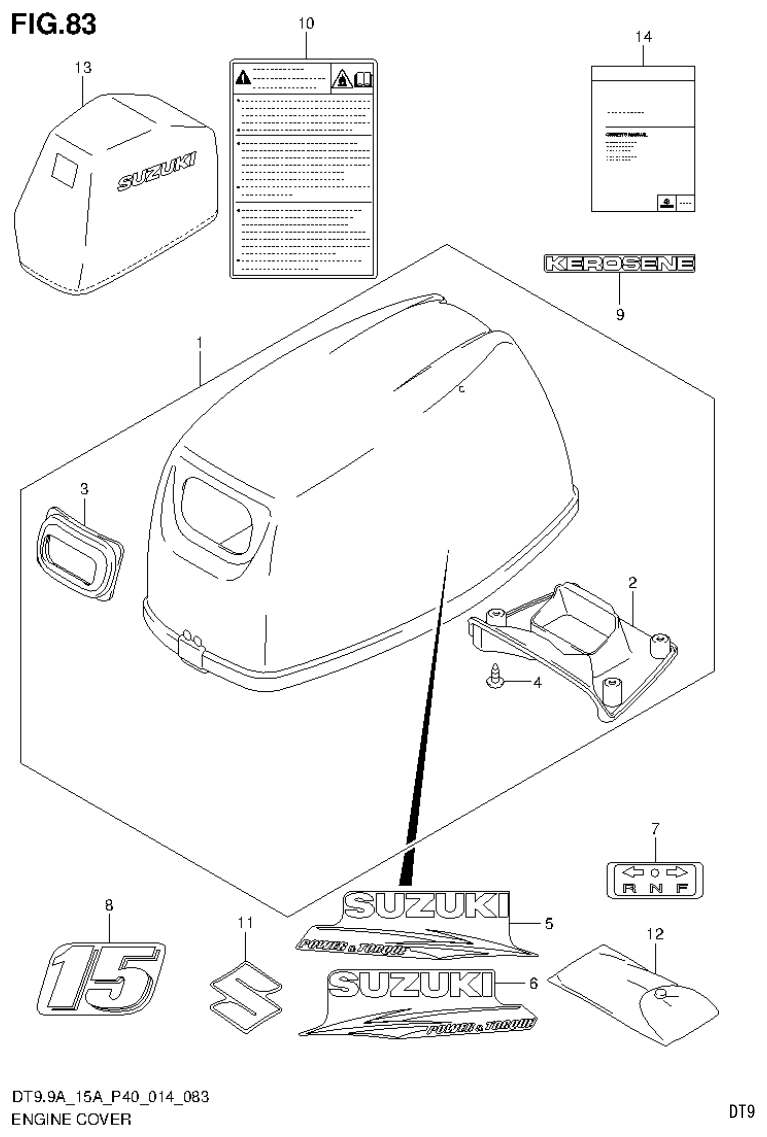 Suzuki DT9.9A, DT9.9AK, DT15A, DT15AK, DT9.9, DT9.9K, DT15, DT15K, DT9 ENGINE COVER (DT15AK P36) parts diagram