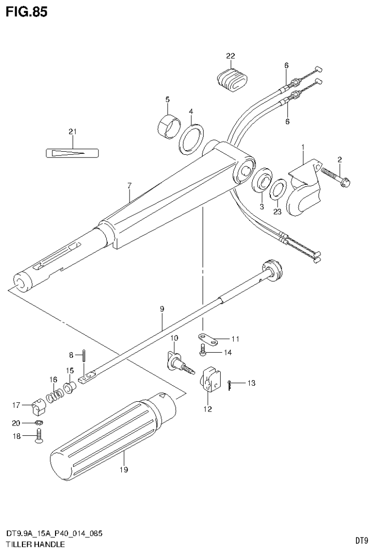 Suzuki DT9.9A, DT9.9AK, DT15A, DT15AK, DT9.9, DT9.9K, DT15, DT15K, DT9 TILLER HANDLE (DT9.9AK P40) parts diagram