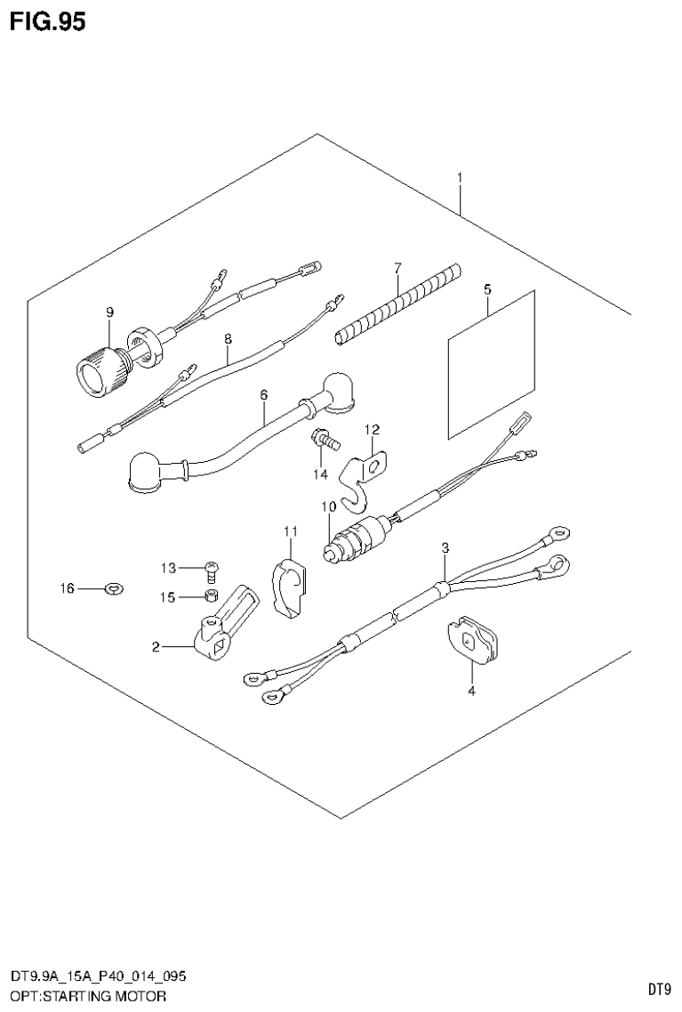 Suzuki DT9.9A, DT9.9AK, DT15A, DT15AK, DT9.9, DT9.9K, DT15, DT15K, DT9 OPT:STARTING MOTOR parts diagram