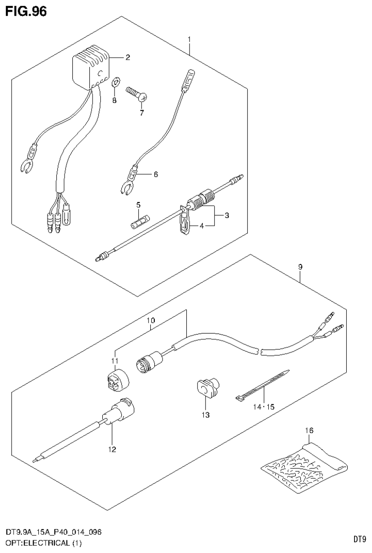 Suzuki DT9.9A, DT9.9AK, DT15A, DT15AK, DT9.9, DT9.9K, DT15, DT15K, DT9 OPT:ELECTRICAL (1) parts diagram