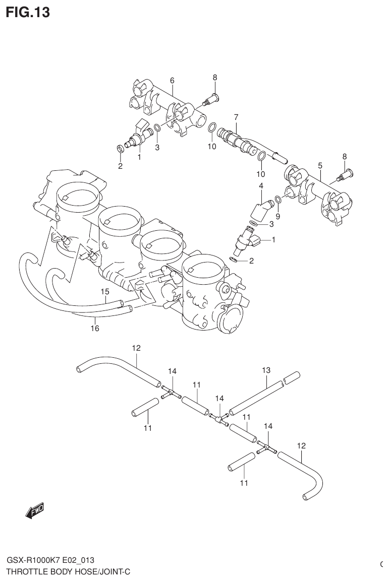 Suzuki GSX-R1000K7_K8_E2(9900B-30239-012) （C-4） THROTTLE BODY HOSE/JOINT parts diagram