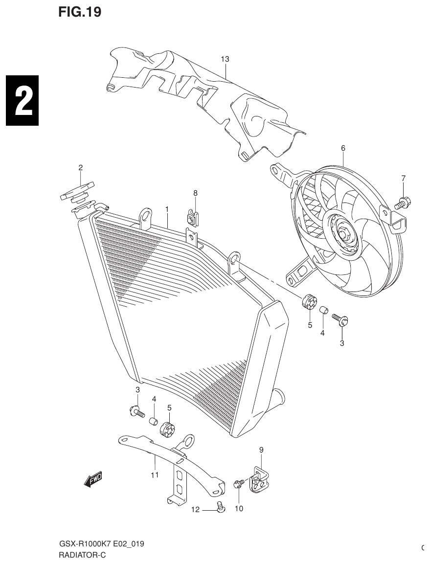 Suzuki GSX-R1000K7_K8_E2(9900B-30239-012) （C-11） RADIATOR parts diagram
