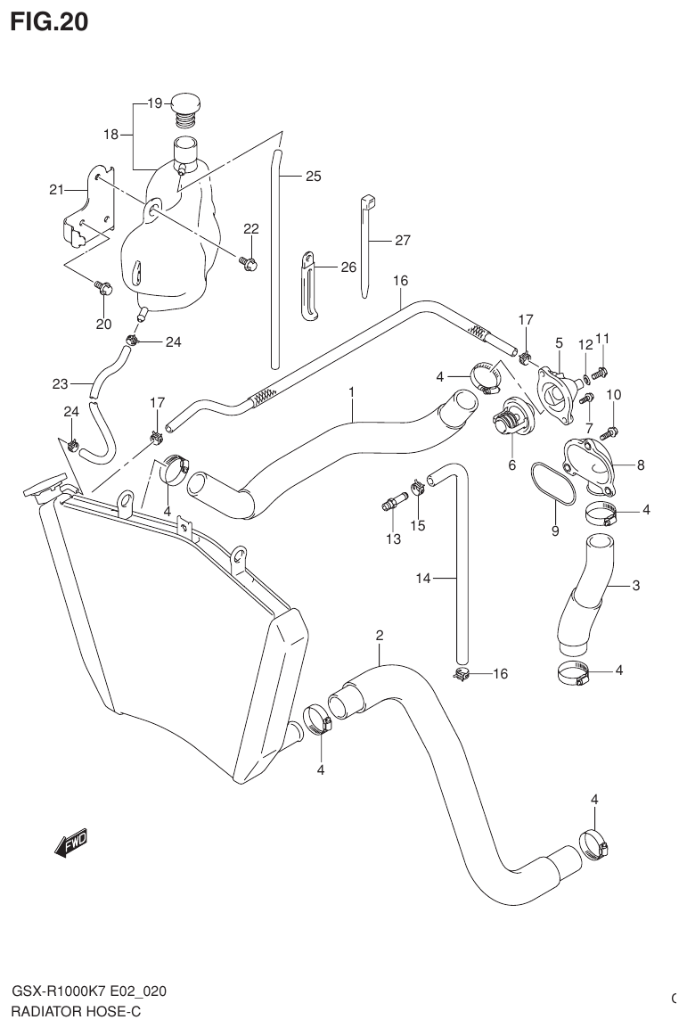 Suzuki GSX-R1000K7_K8_E2(9900B-30239-012) （C-12） RADIATOR HOSE parts diagram