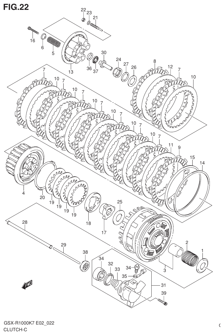 GSX-R1000K7_K8_E2(9900B-30239-012) – section 22 （D-2） CLUTCH parts diagram