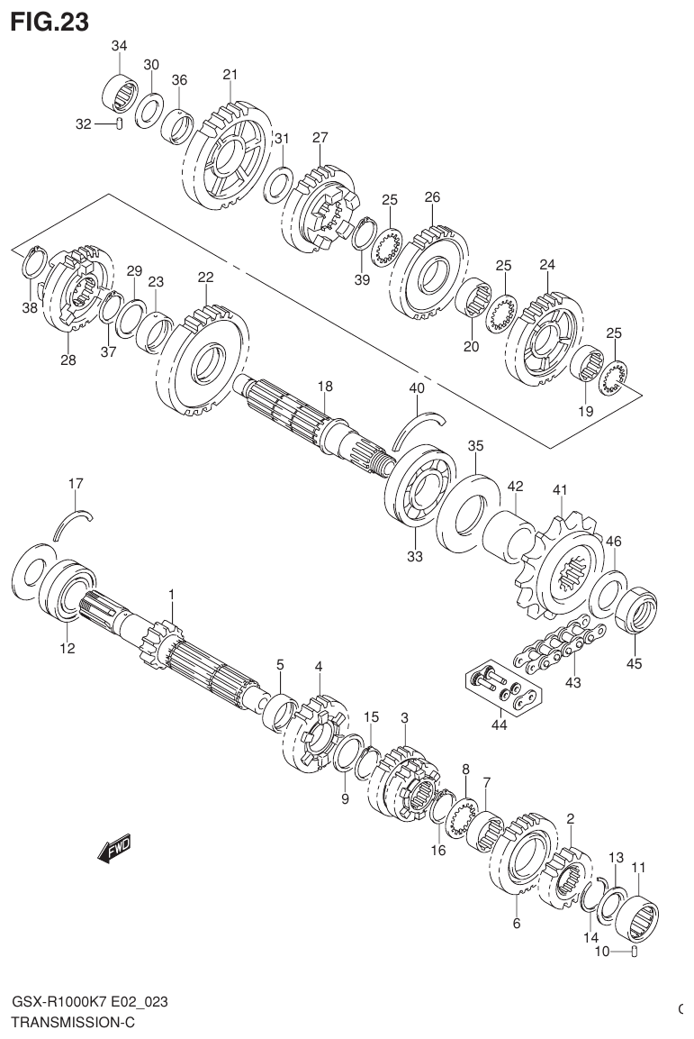 Suzuki GSX-R1000K7_K8_E2(9900B-30239-012) （D-4） TRANSMISSION parts diagram