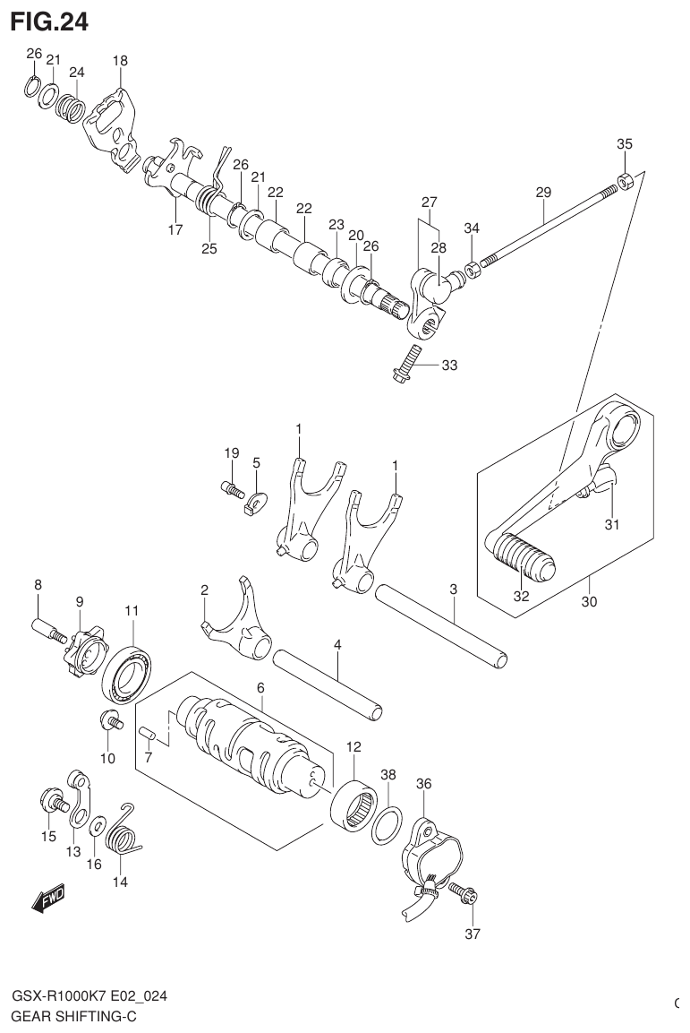 Suzuki GSX-R1000K7_K8_E2(9900B-30239-012) （D-6） GEAR SHIFTING parts diagram