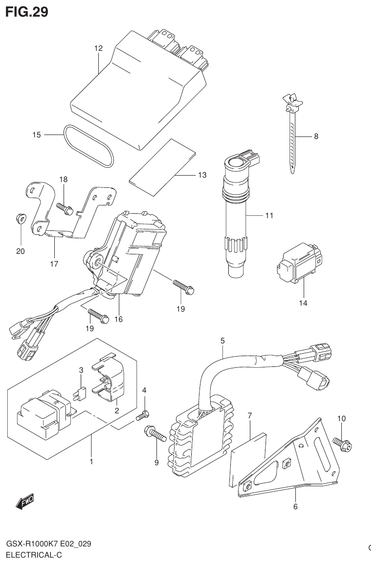 Suzuki GSX-R1000K7_K8_E2(9900B-30239-012) （D-12） ELECTRICAL parts diagram