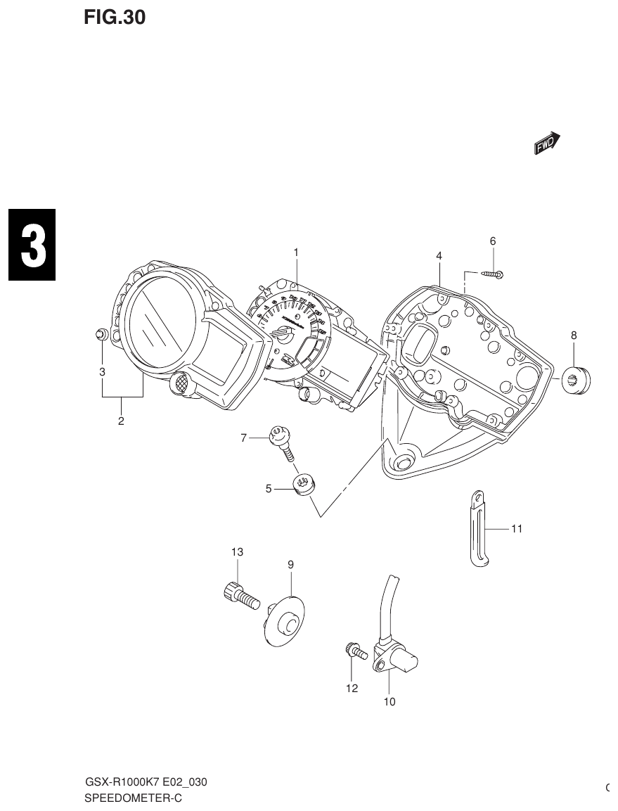 GSX-R1000K7_K8_E2(9900B-30239-012) – section 30 （E-2） SPEEDOMETER parts diagram