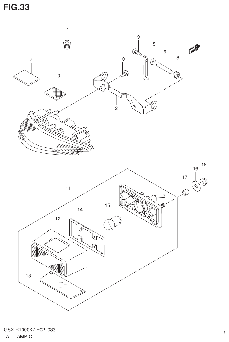 Suzuki GSX-R1000K7_K8_E2(9900B-30239-012) （E-5） REAR COMBINATION LAMP parts diagram
