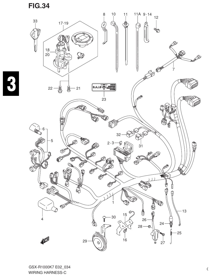 GSX-R1000K7_K8_E2(9900B-30239-012) – section 34 （E-6） WIRING HARNESS parts diagram