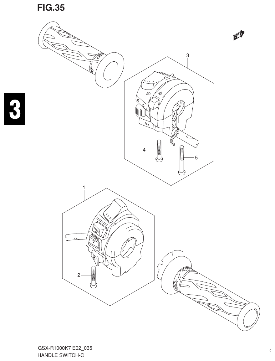 GSX-R1000K7_K8_E2(9900B-30239-012) – section 35 （E-8） HANDLE SWITCH parts diagram