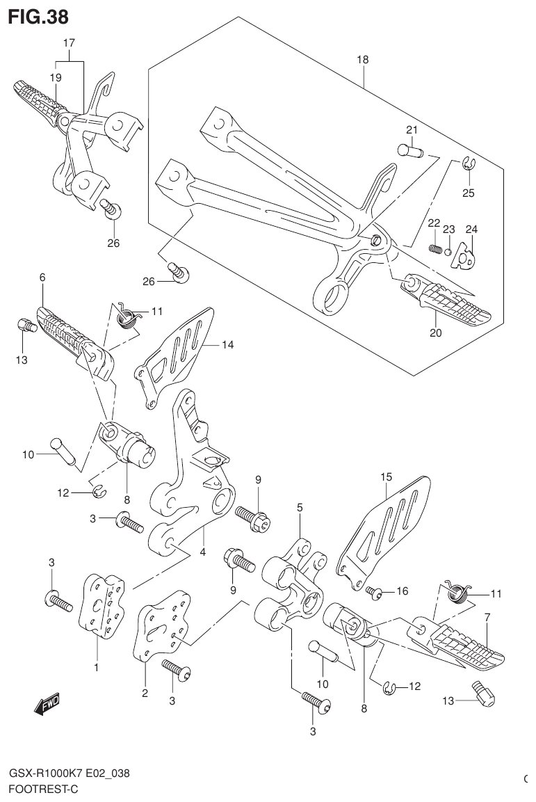 Suzuki GSX-R1000K7_K8_E2(9900B-30239-012) （F-4） FOOTREST parts diagram