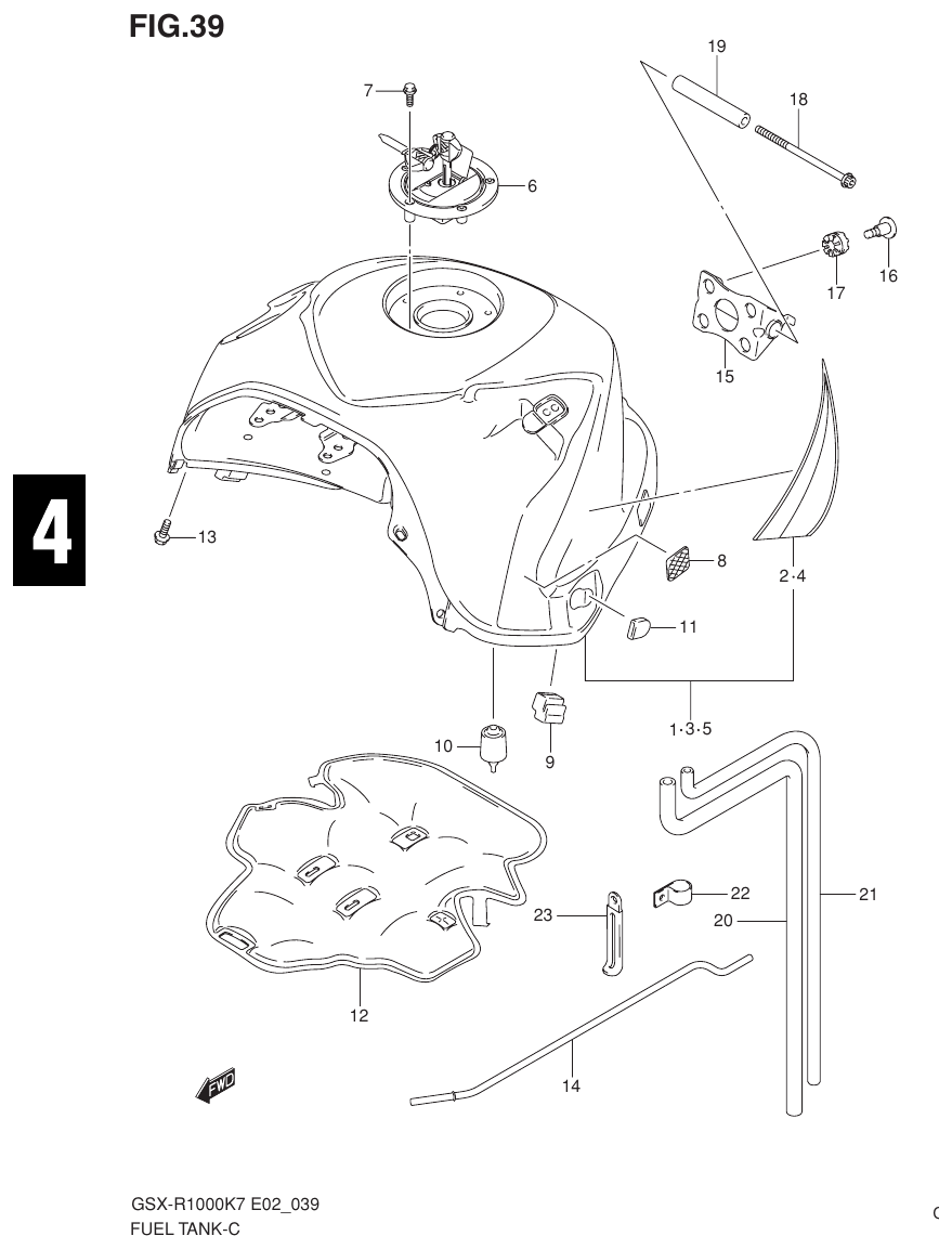 Suzuki GSX-R1000K7_K8_E2(9900B-30239-012) （F-5） FUEL TANK（MODEL K7） parts diagram