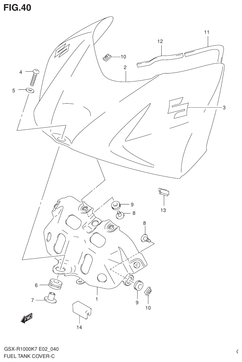 Suzuki GSX-R1000K7_K8_E2(9900B-30239-012) （F-8） FUEL TANK FRONT COVER（MODEL K7） parts diagram