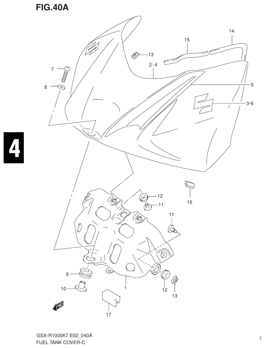 Suzuki GSX-R1000K7_K8_E2(9900B-30239-012) （F-9） FUEL TANK FRONT COVER（MODEL K8） parts diagram