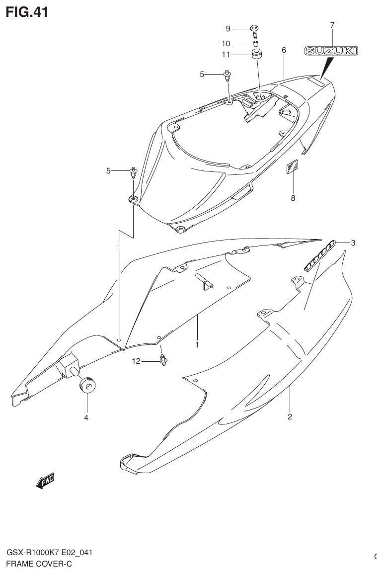 Suzuki GSX-R1000K7_K8_E2(9900B-30239-012) （F-10） FRAME COVER（MODEL K7） parts diagram