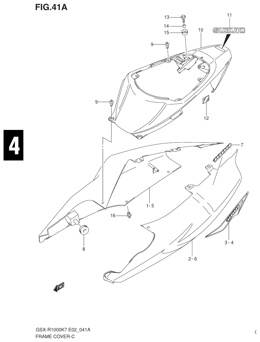 Suzuki GSX-R1000K7_K8_E2(9900B-30239-012) （F-11） FRAME COVER（MODEL K8） parts diagram