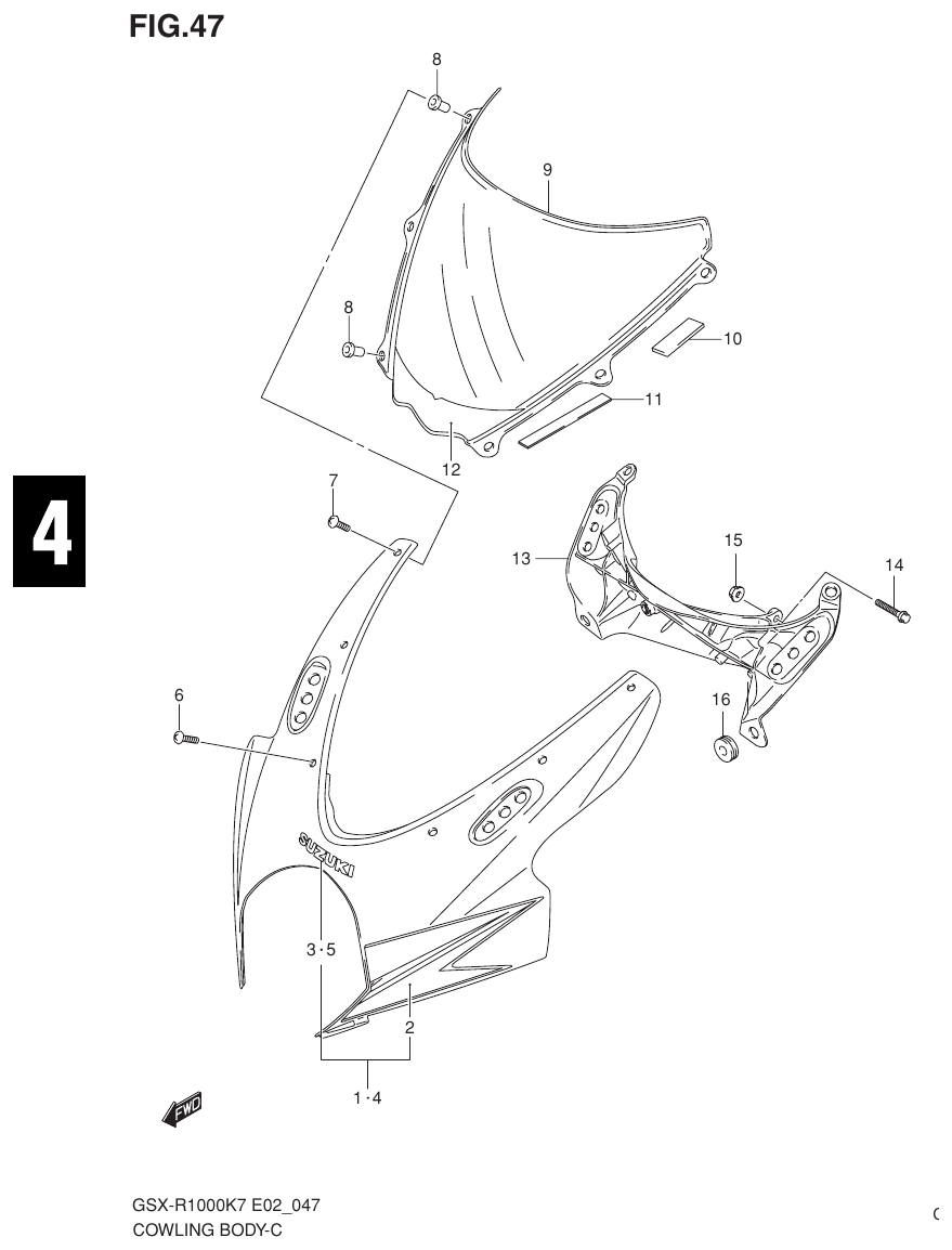 Suzuki GSX-R1000K7_K8_E2(9900B-30239-012) （G-5） COWLING BODY（MODEL K7） parts diagram