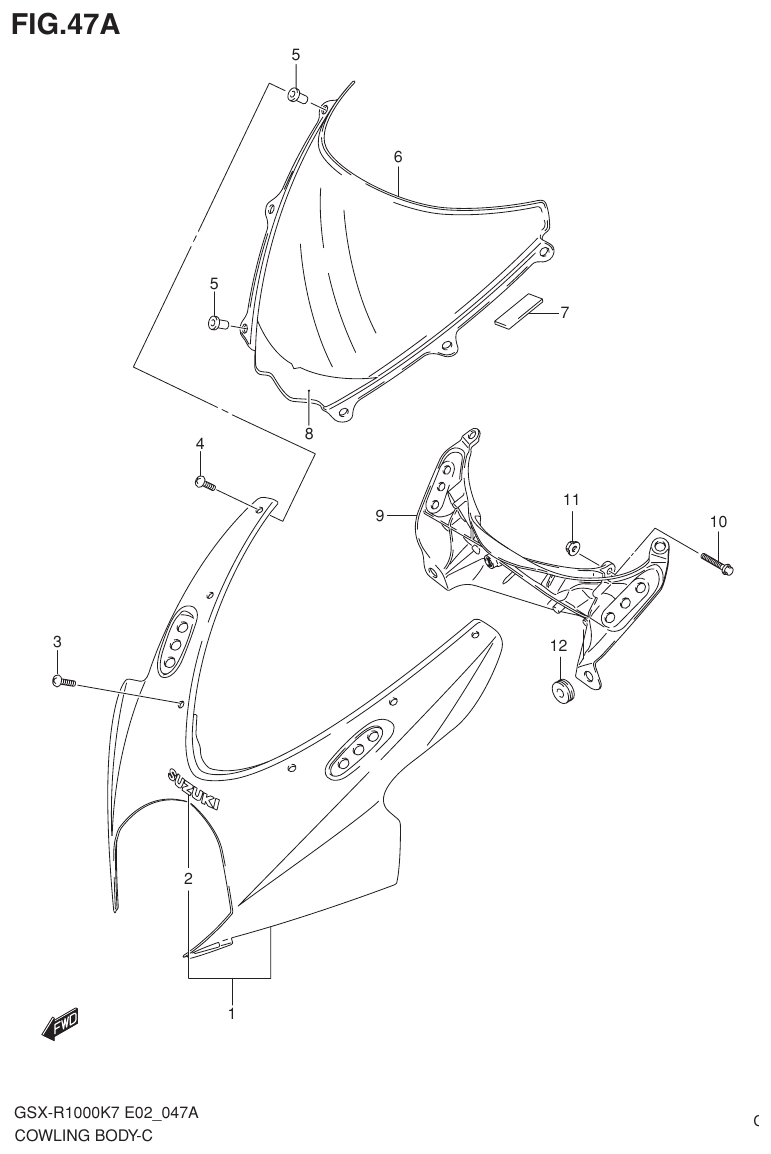 Suzuki GSX-R1000K7_K8_E2(9900B-30239-012) （G-6） COWLING BODY（MODEL K8） parts diagram