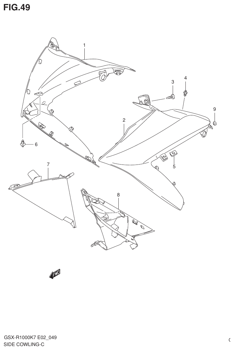 Suzuki GSX-R1000K7_K8_E2(9900B-30239-012) （G-8） SIDE COWLING（MODEL K7） parts diagram