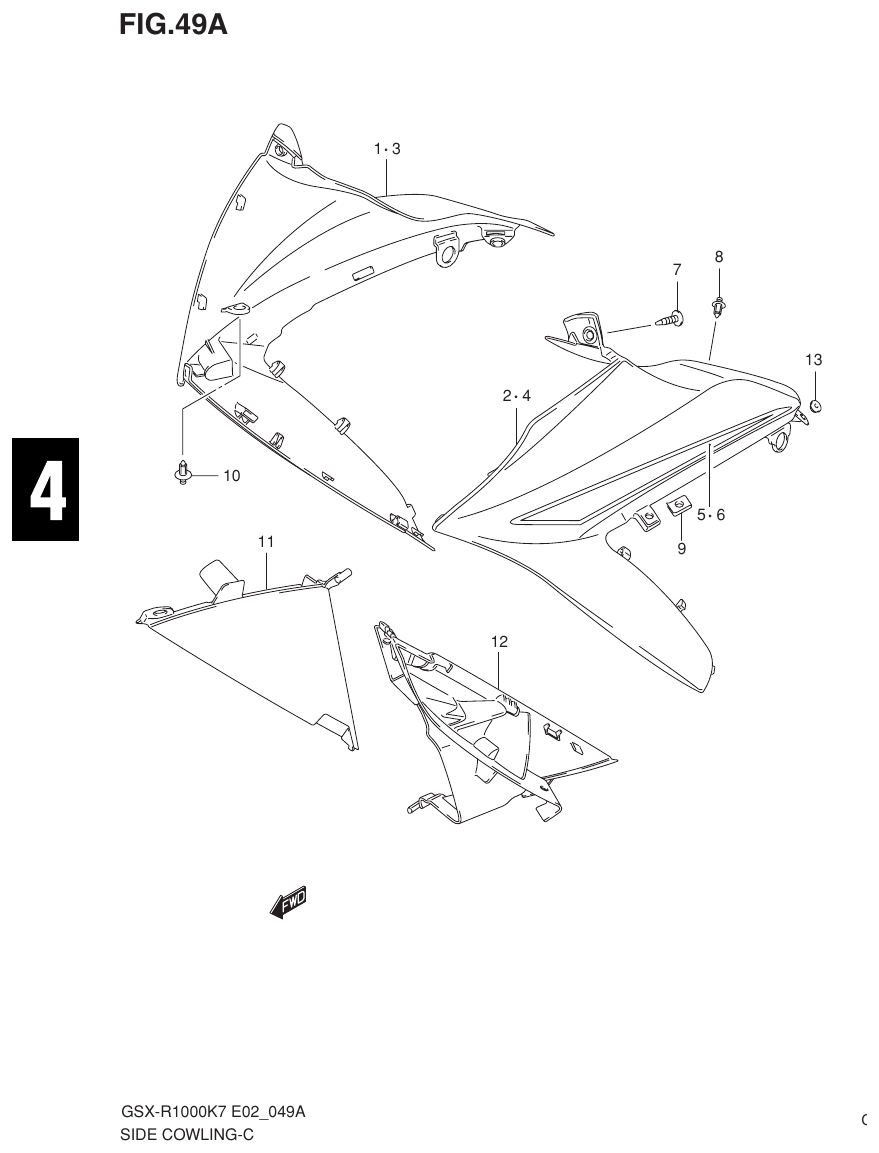 Suzuki GSX-R1000K7_K8_E2(9900B-30239-012) （G-9） SIDE COWLING（MODEL K8） parts diagram