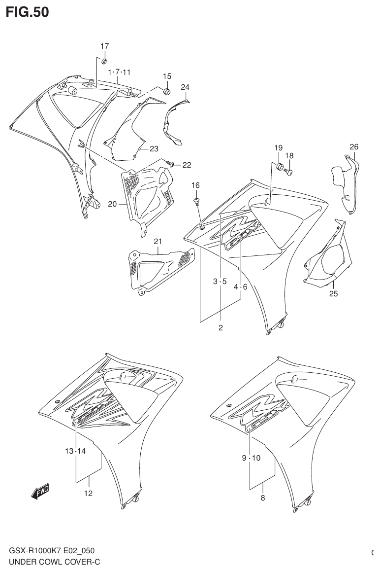 Suzuki GSX-R1000K7_K8_E2(9900B-30239-012) （G-10） UNDER COWL COVER（MODEL K7） parts diagram