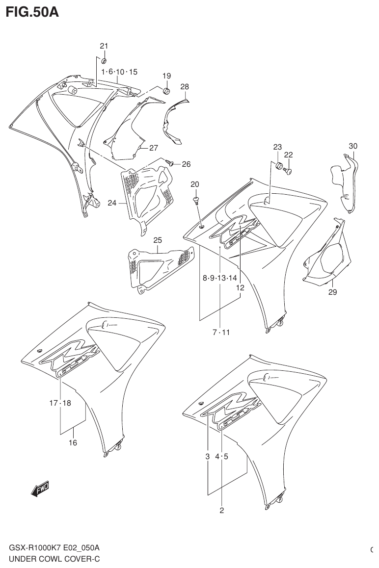 Suzuki GSX-R1000K7_K8_E2(9900B-30239-012) （G-12） UNDER COWL COVER（MODEL K8） parts diagram