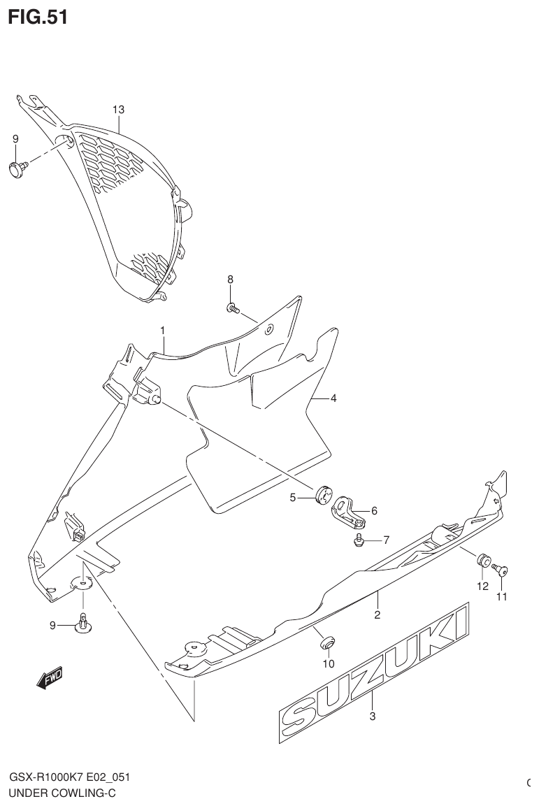Suzuki GSX-R1000K7_K8_E2(9900B-30239-012) （H-2） UNDER COWLING（MODEL K7） parts diagram