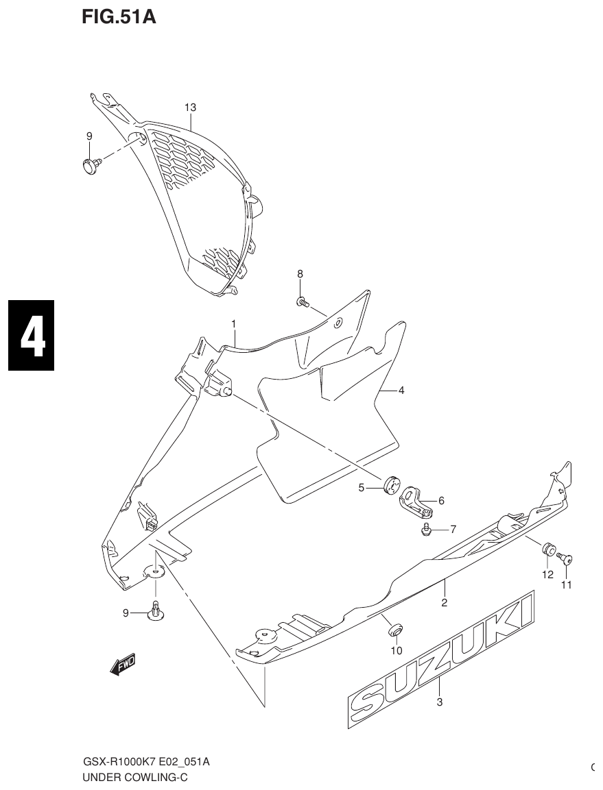 Suzuki GSX-R1000K7_K8_E2(9900B-30239-012) （H-3） UNDER COWLING（MODEL K8） parts diagram