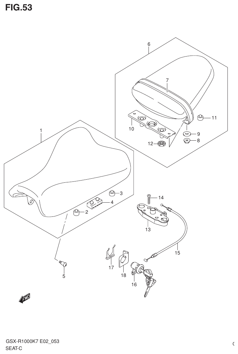 Suzuki GSX-R1000K7_K8_E2(9900B-30239-012) （I-2） SEAT parts diagram