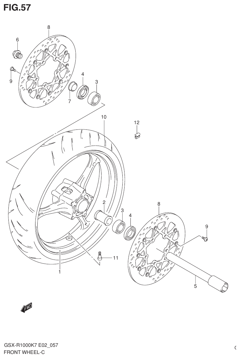 GSX-R1000K7_K8_E2(9900B-30239-012) – section 57 （I-6） FRONT WHEEL parts diagram