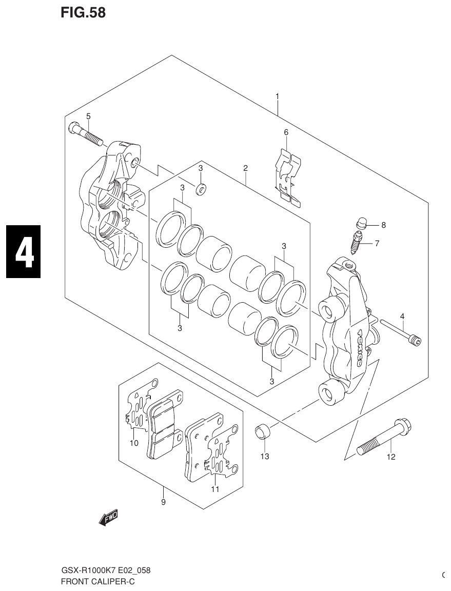 Suzuki GSX-R1000K7_K8_E2(9900B-30239-012) （I-7） FRONT CALIPER parts diagram
