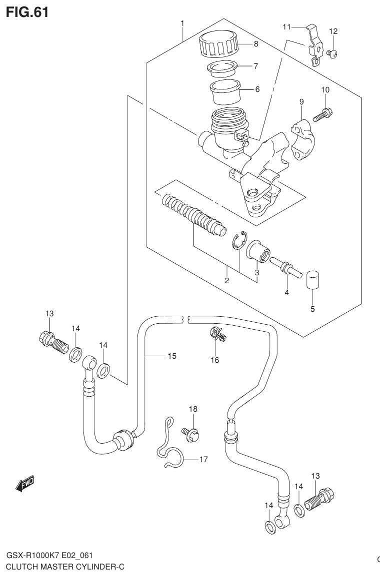 Suzuki GSX-R1000K7_K8_E2(9900B-30239-012) （I-10） CLUTCH MASTER CYLINDER parts diagram