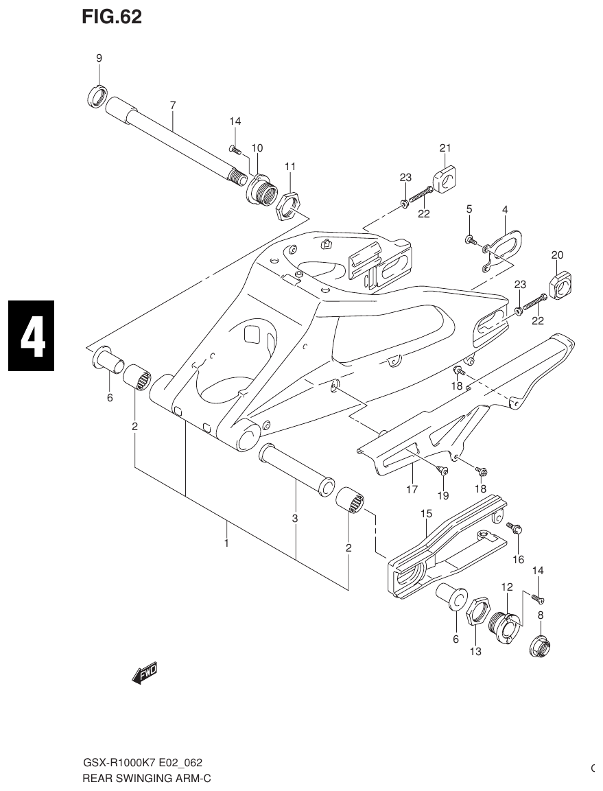 Suzuki GSX-R1000K7_K8_E2(9900B-30239-012) （I-11） REAR SWINGING ARM parts diagram