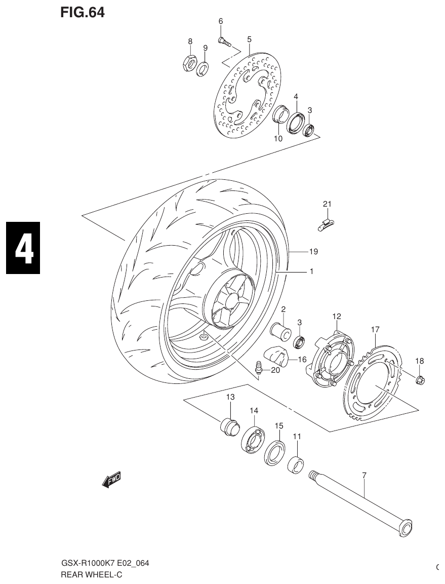 Suzuki GSX-R1000K7_K8_E2(9900B-30239-012) （I-13） REAR WHEEL parts diagram
