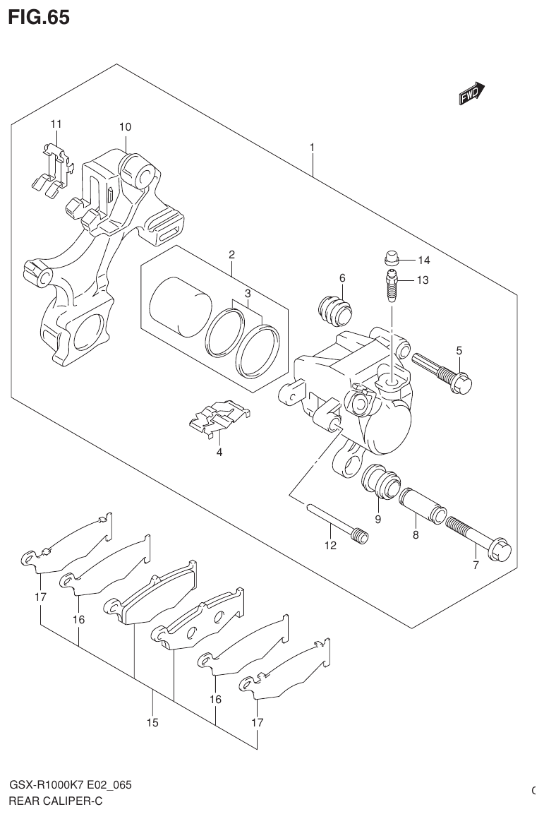 Suzuki GSX-R1000K7_K8_E2(9900B-30239-012) （I-14） REAR CALIPER parts diagram