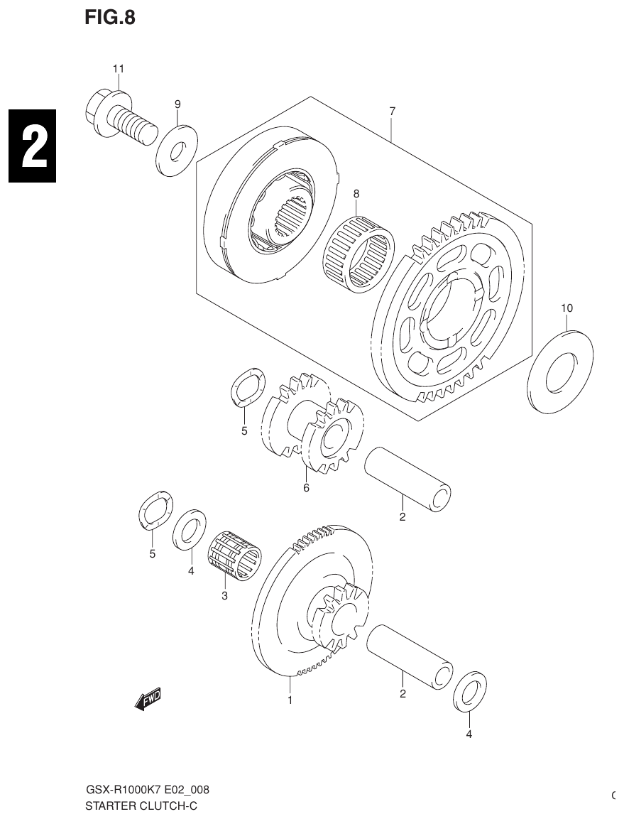 Suzuki GSX-R1000K7_K8_E2(9900B-30239-012) （B-11） STARTER CLUTCH parts diagram