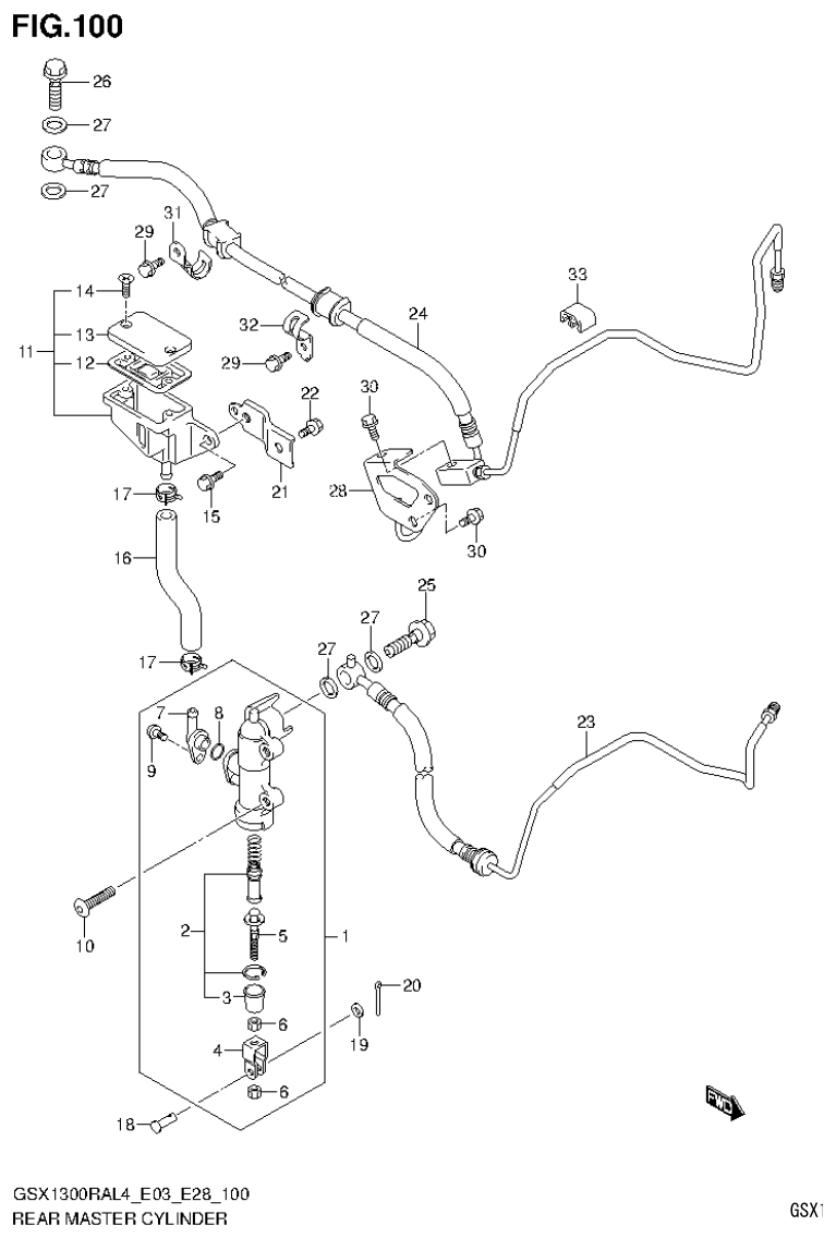Suzuki GSX1300RAL4_E03_E28(9900B-30900) REAR MASTER CYLINDER (GSX1300RAL4 E03) parts diagram