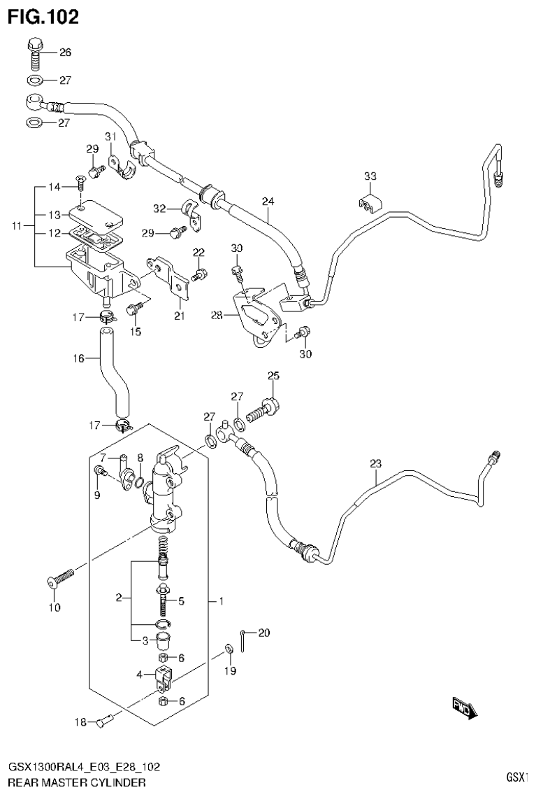 Suzuki GSX1300RAL4_E03_E28(9900B-30900) REAR MASTER CYLINDER (GSX1300RAL4 E33) parts diagram