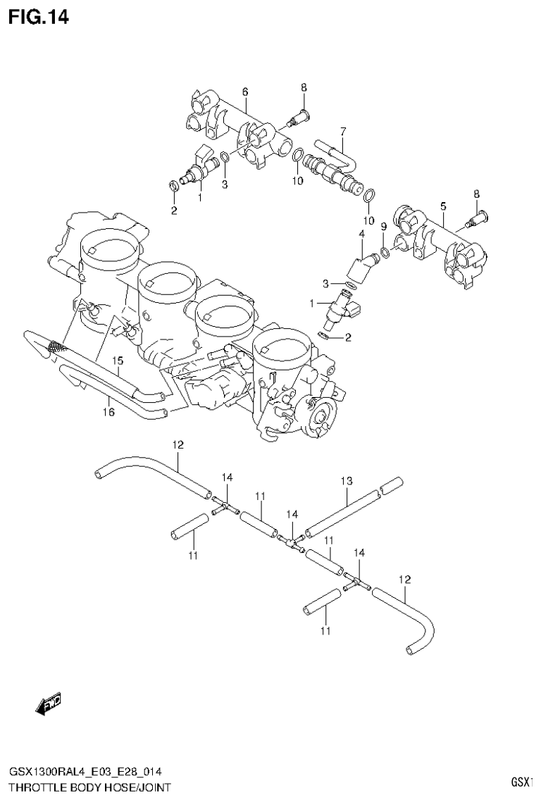 Suzuki GSX1300RAL4_E03_E28(9900B-30900) THROTTLE BODY HOSE/JOINT (GSX1300RAL4 E03) parts diagram
