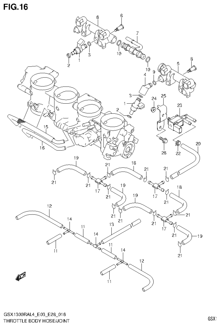 Suzuki GSX1300RAL4_E03_E28(9900B-30900) THROTTLE BODY HOSE/JOINT (GSX1300RAL4 E33) parts diagram